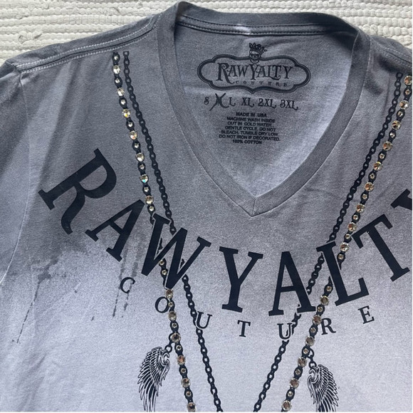 Rawyalty Couture Label Splatter Jeweled Solid T-Shirt Black Medium - Picture 6 of 10